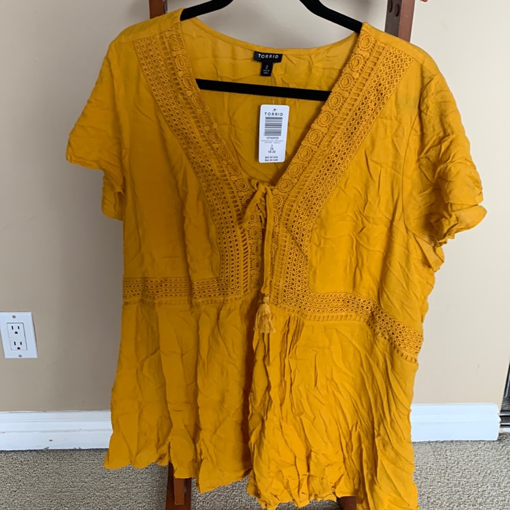 Babydoll Crinkle Gauze Crochet Inset Lace-Up Top size 2